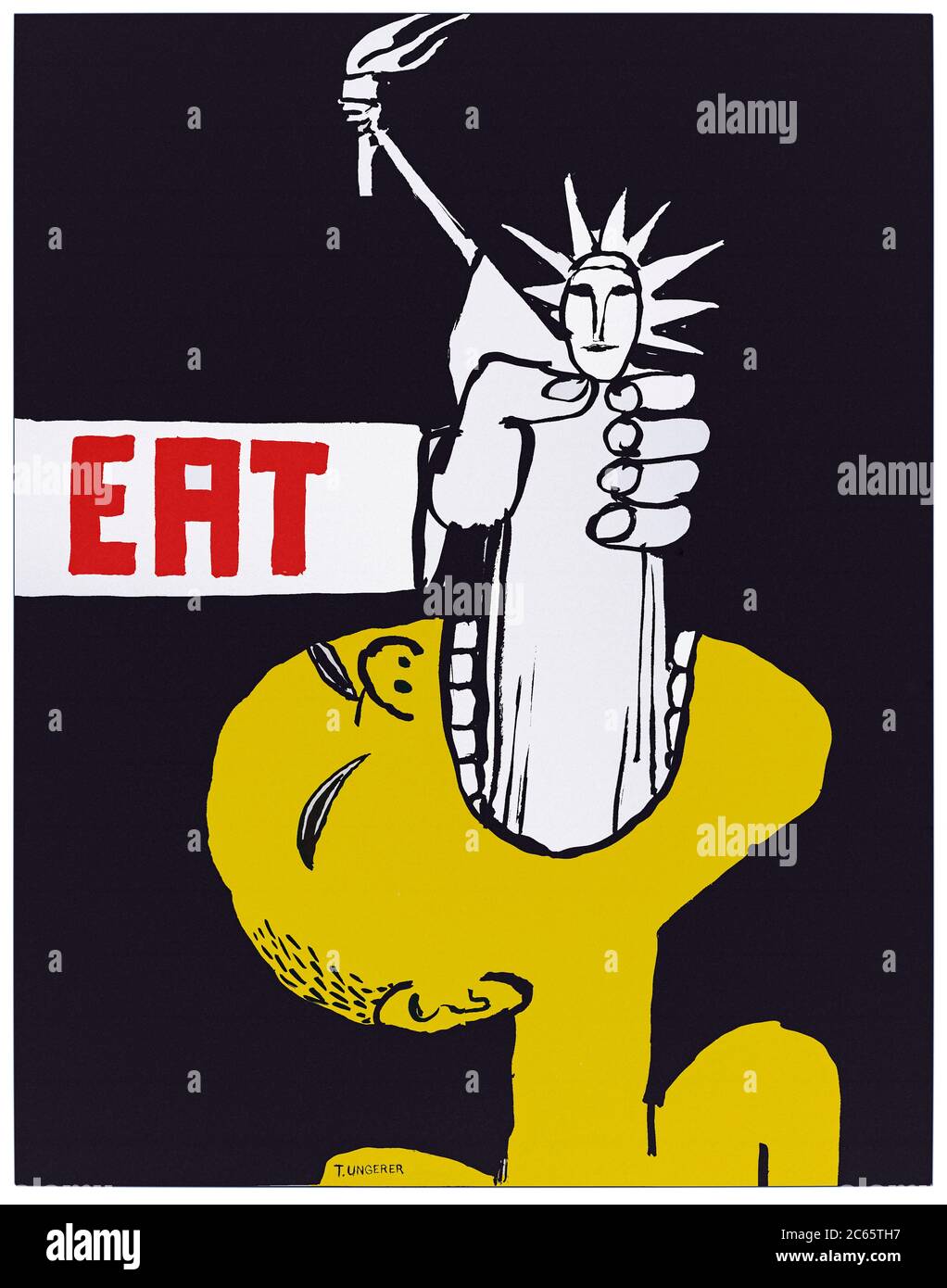 Affiche politique « EAT » 1967 montrant un homme vietnamien nourri par la force de la Statue de la liberté par les États-Unis d'Amérique. Affiche emblématique de la manifestation contre la guerre du Vietnam par Tomi Ungerer. Banque D'Images