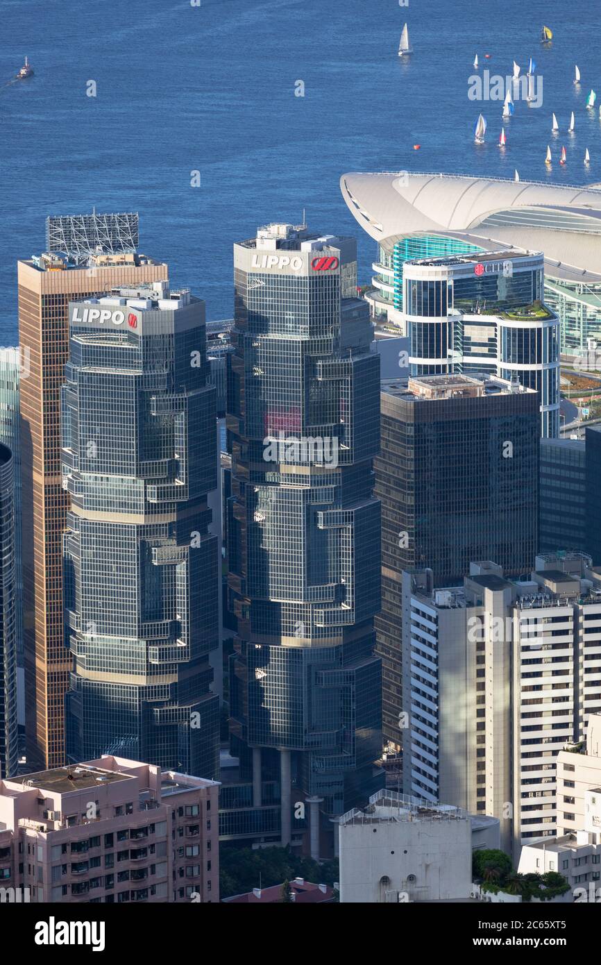 Gratte-ciels de l'Amirauté et du port de Victoria, Hong Kong Banque D'Images