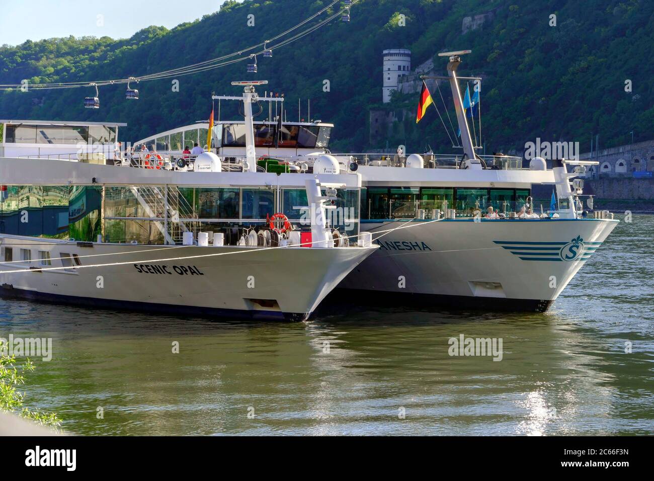 Étape d'atterrissage à Konrad-Adenauer Ufer et télésiège, Koblenz, Rhin Banque D'Images