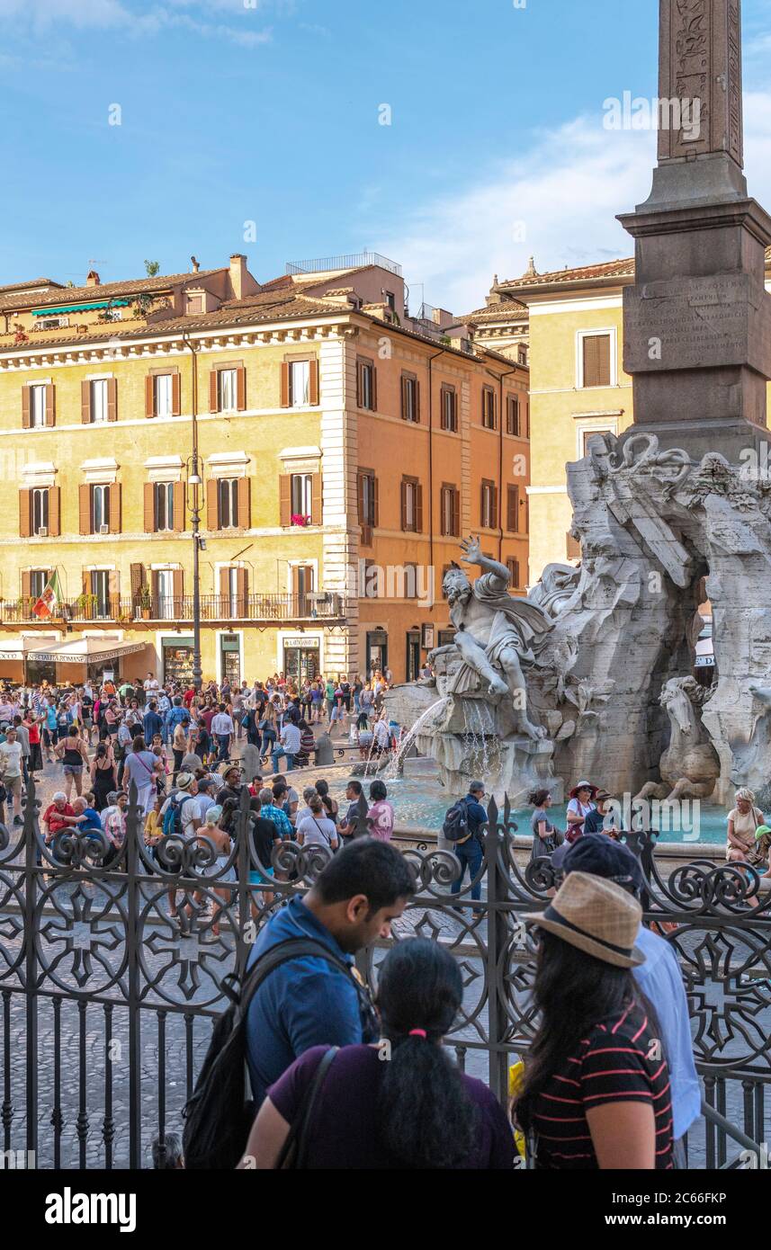 Piazza Navona, Fontana del Moro, site culturel du patrimoine mondial de l'UNESCO, Rome Banque D'Images