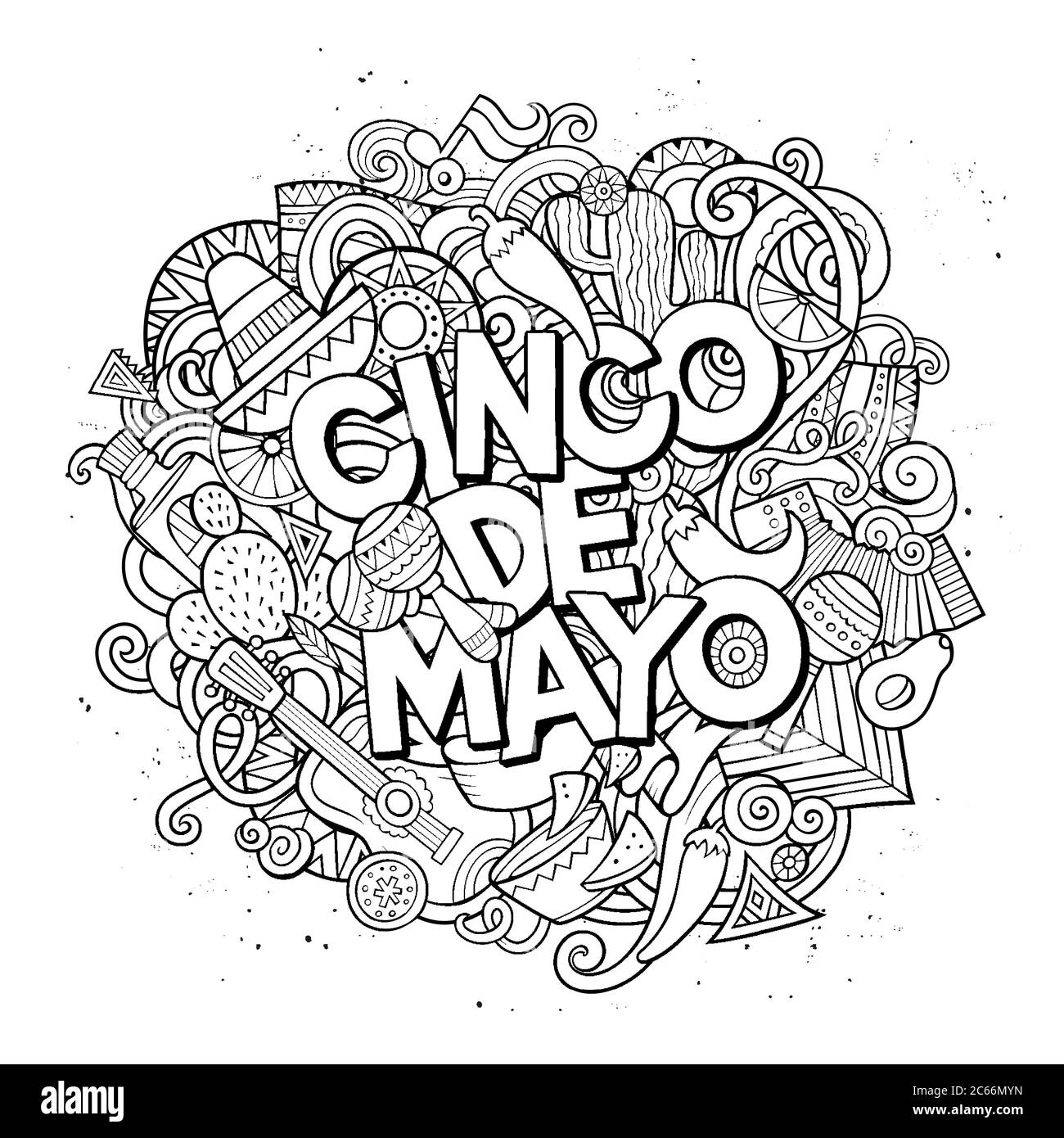 Cinco de Mayo. Illustration de Doodle dessinée à la main et vectorielle Illustration de Vecteur
