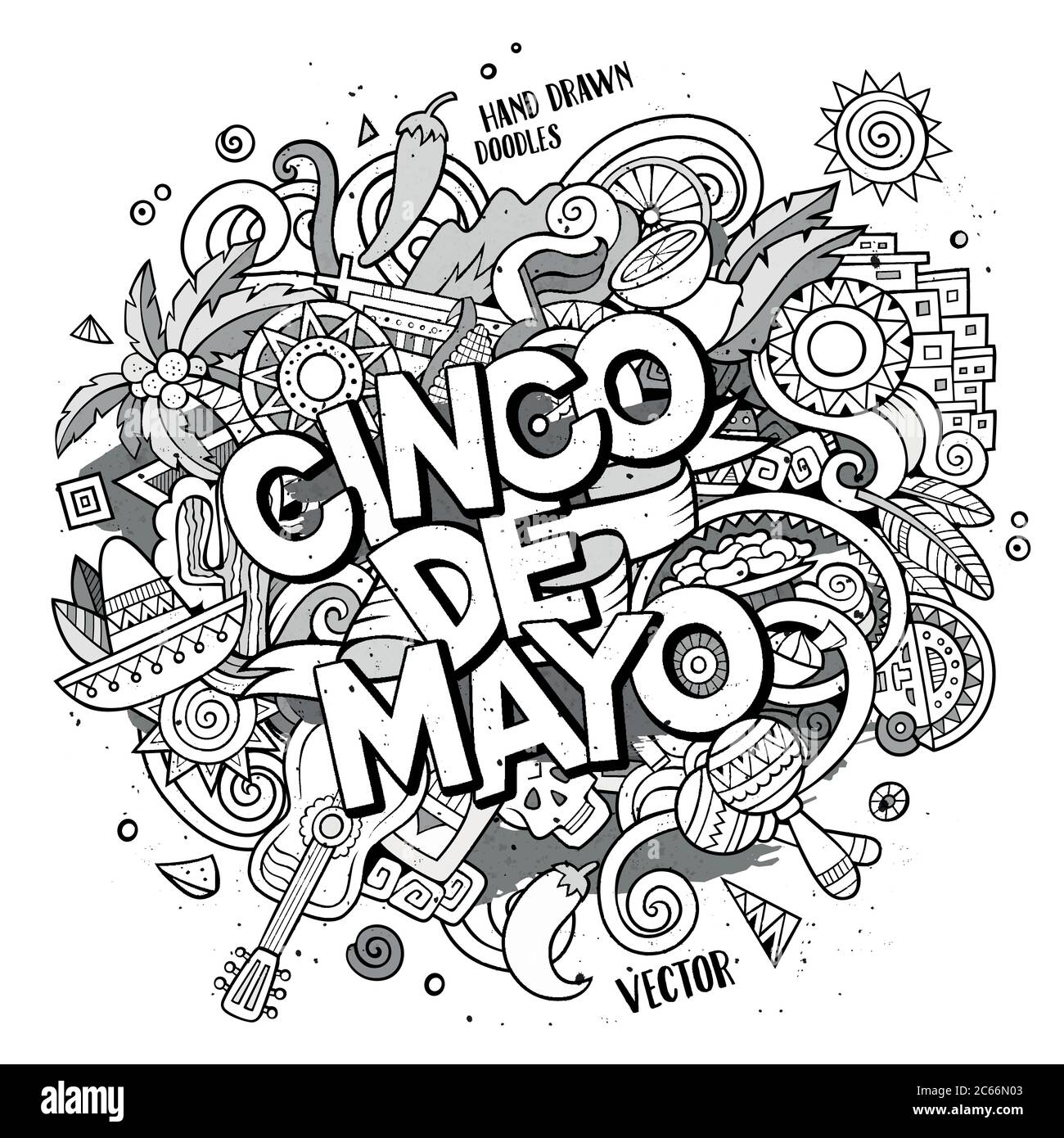 Cinco de Mayo. Illustration de Doodle dessinée à la main et vectorielle Illustration de Vecteur