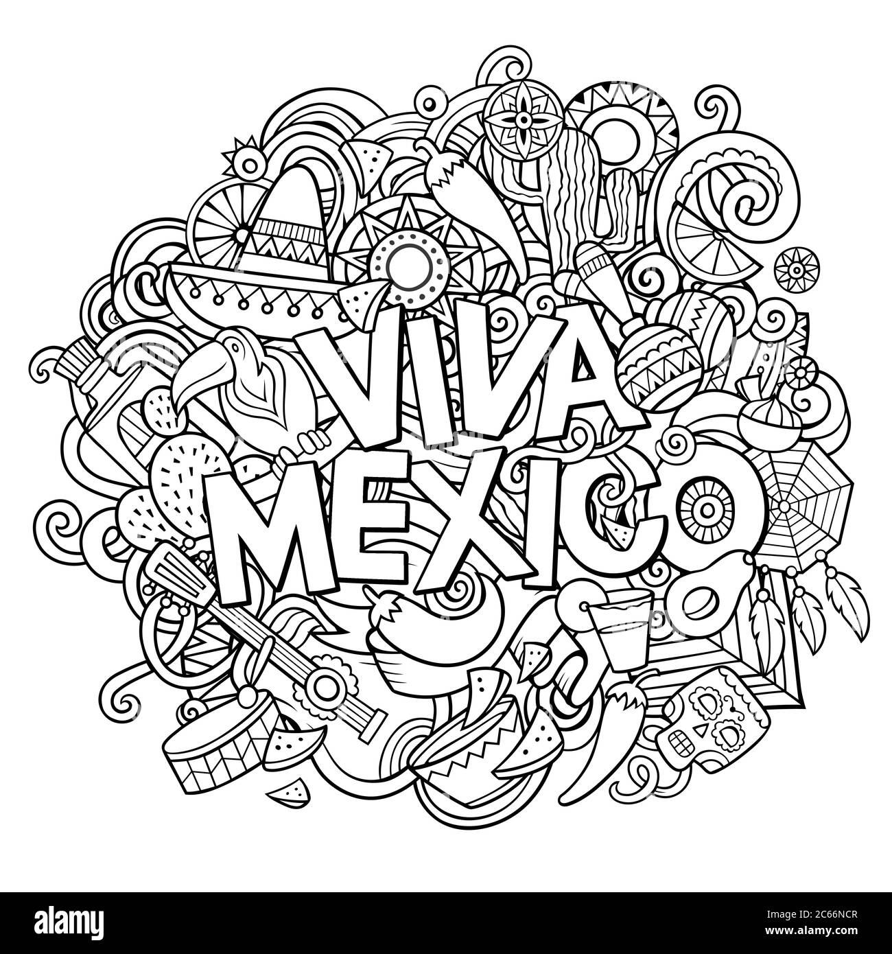 Viva Mexico esquisse un arrière-plan de fête Illustration de Vecteur