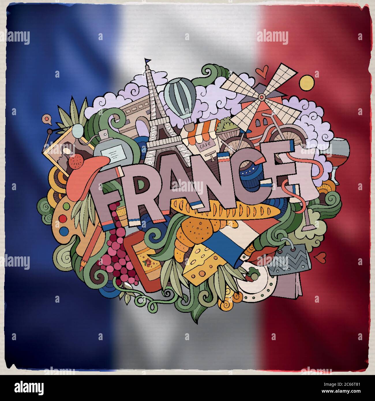 Emblème France lettrage et gribouillages Illustration de Vecteur