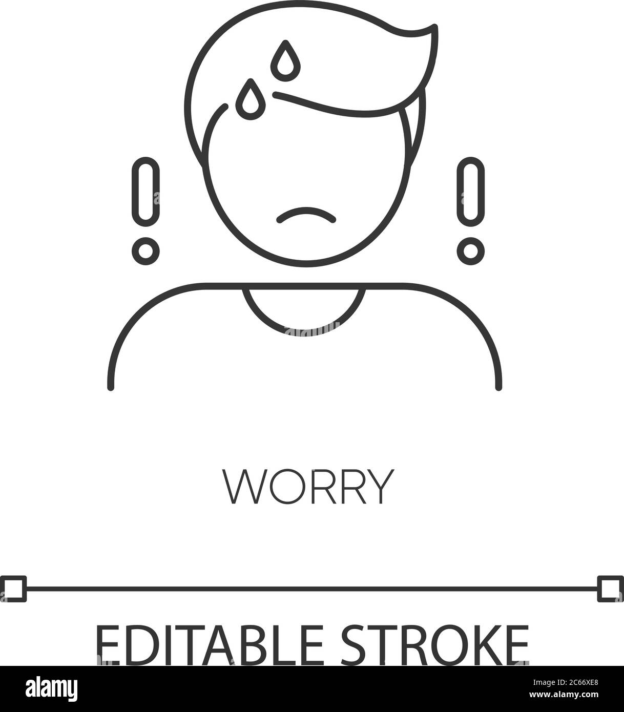 Icône linéaire pixel Perfect Worry. Illustration personnalisable du stress émotionnel, de l'anxiété en ligne mince. Symbole de contour. Un vecteur humain inquiet et anxieux Illustration de Vecteur