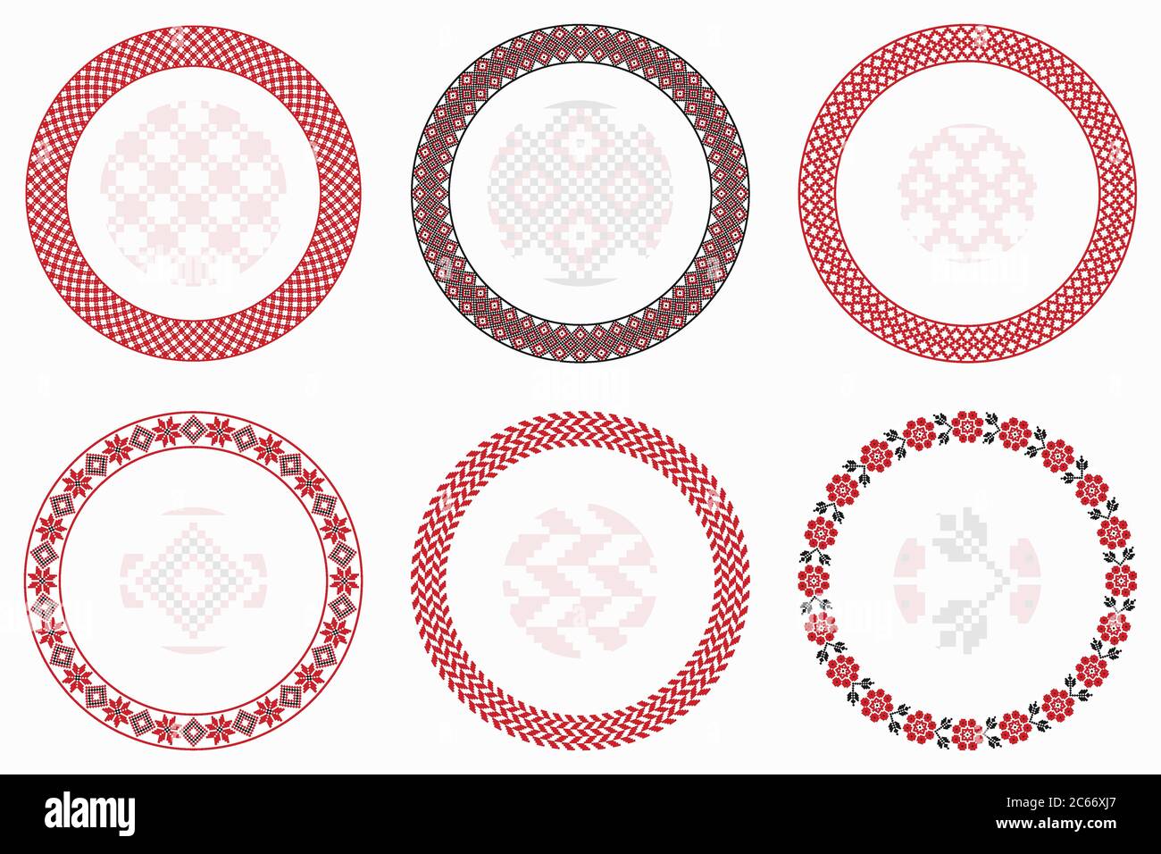 Ensemble de motifs ronds géométriques slaves. Bordures, cadres. Illustration vectorielle des éléments décoratifs ronds de broderie slave avec des formes sans couture Illustration de Vecteur