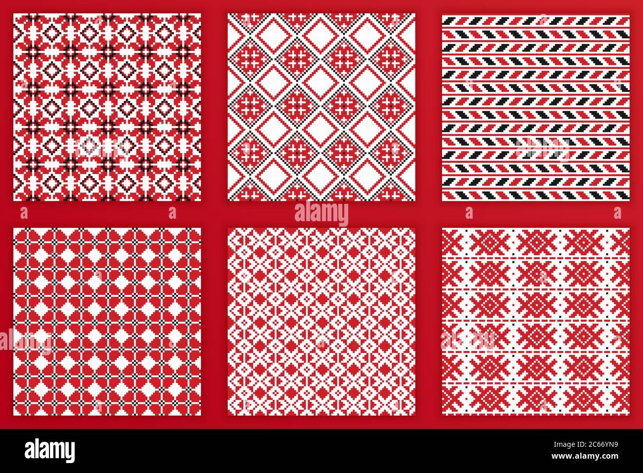 Ensemble de motifs géométriques sans couture slaves. Illustration vectorielle des fonds de broderie slaves tileable pour vos projets de conception Illustration de Vecteur