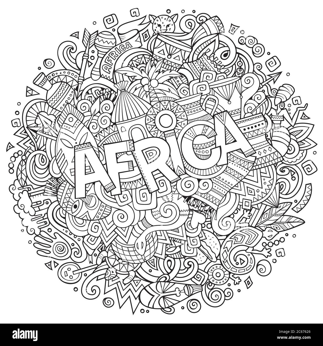 Dessin animé adorable gribouillages dessin main illustration africaine. Illustration de Vecteur