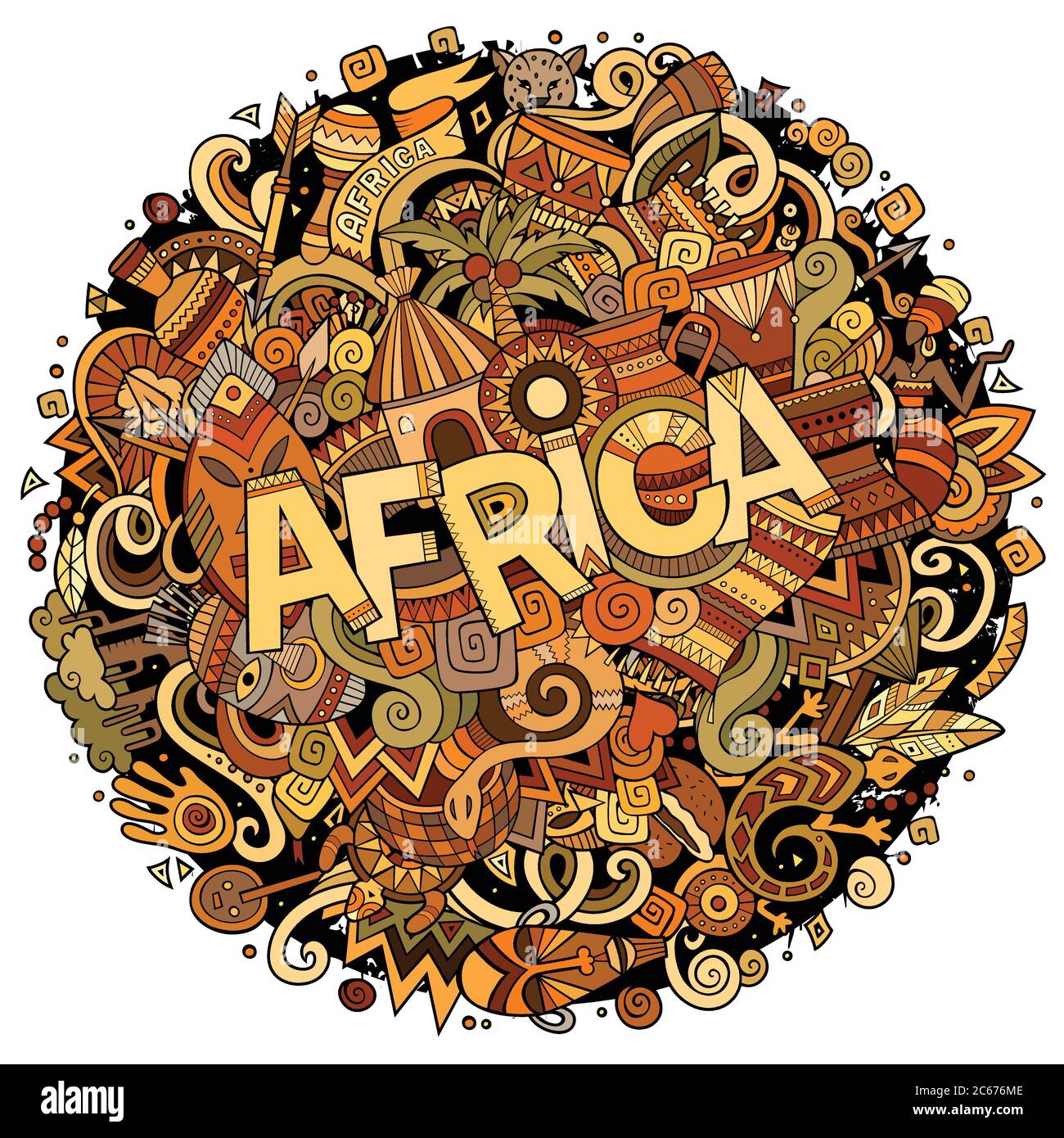 Dessin animé adorable gribouillages dessin main illustration africaine. Illustration de Vecteur
