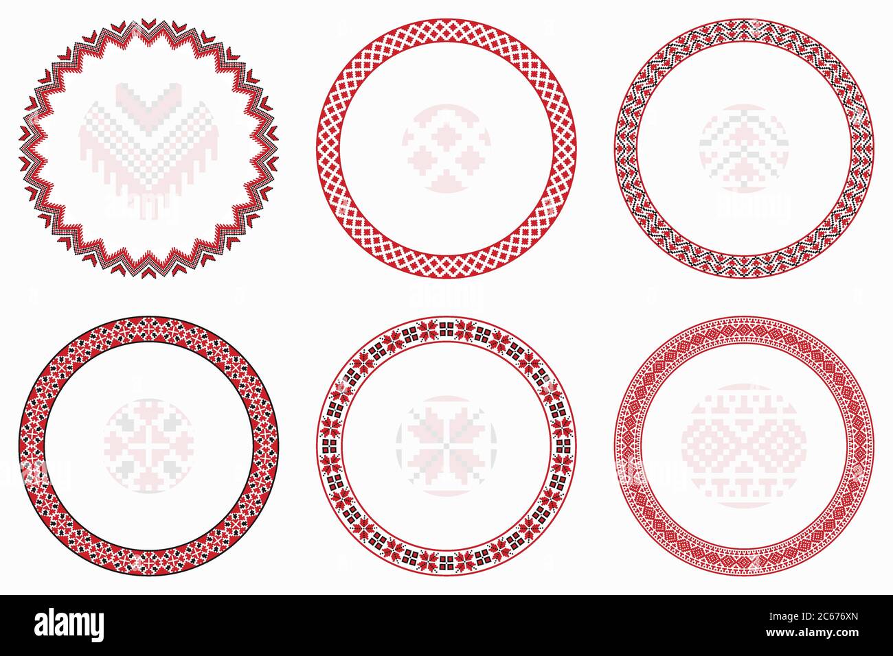 Ensemble de motifs ronds géométriques slaves. Bordures, cadres. Illustration vectorielle des éléments décoratifs ronds de broderie slave avec des formes sans couture Illustration de Vecteur