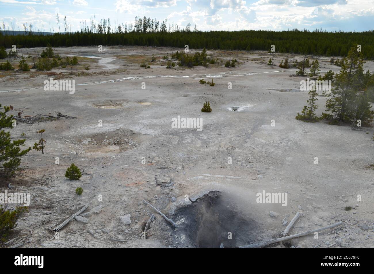 Printemps dans le parc national de Yellowstone : évent à vapeur Blue Mud, complexe de boue boueuse et sources d'hydrophane dans la zone du bassin arrière du bassin de Norris Geyser Banque D'Images
