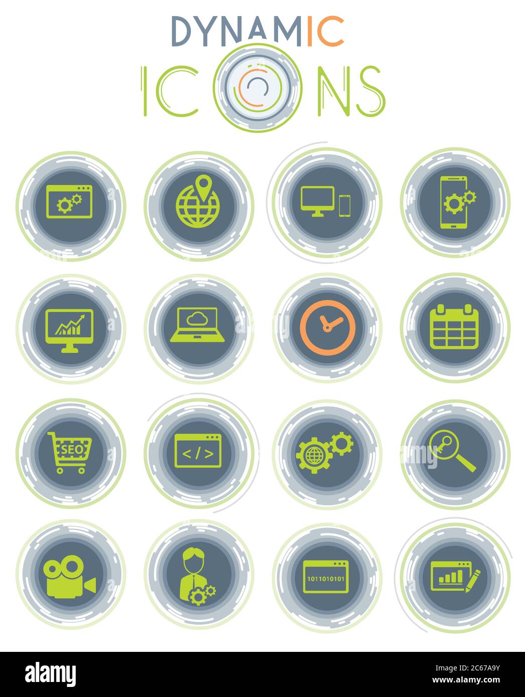 Icônes dynamiques de développement et de référencement Illustration de Vecteur