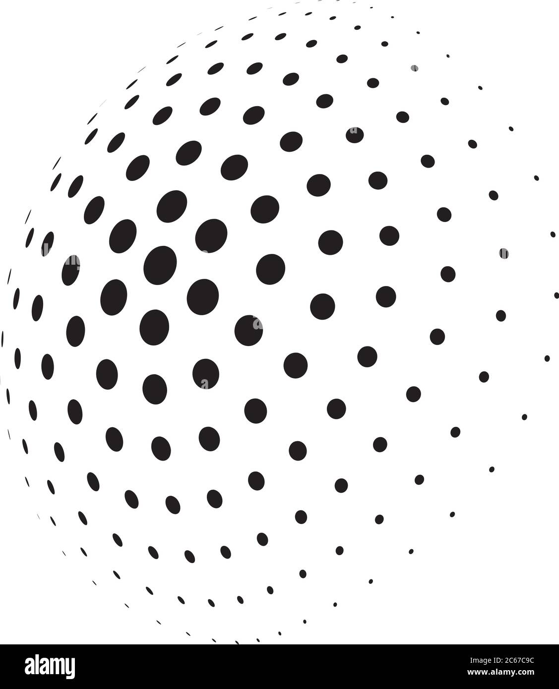 Sphère 3D demi-teinte abstraite de points de cercle dans une disposition radiale. Élément vectoriel simple et moderne en noir et blanc. Illustration de Vecteur