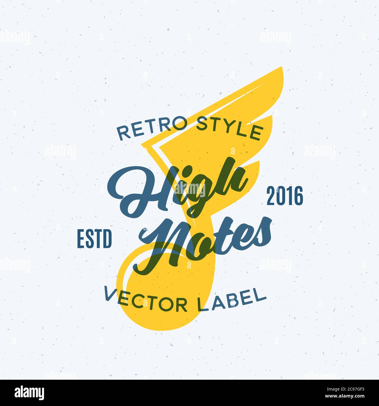 High Notes Abstract Vintage Vector Emblem, Label ou logo Template. Remarque avec la silhouette des ailes. Musique concept créatif. Illustration rétro Illustration de Vecteur