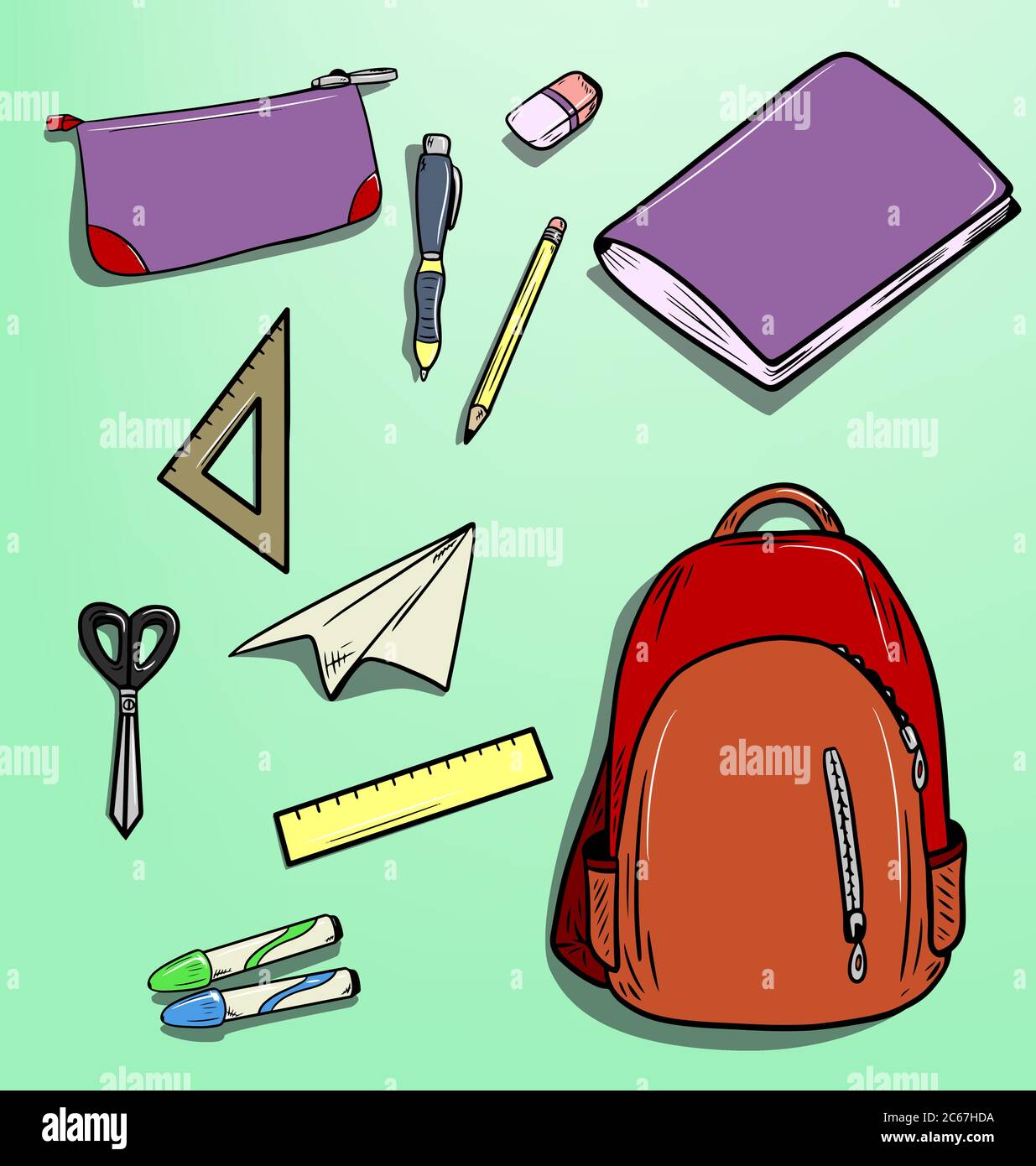 fournitures scolaires de couleur vectorisées isolées Illustration de Vecteur