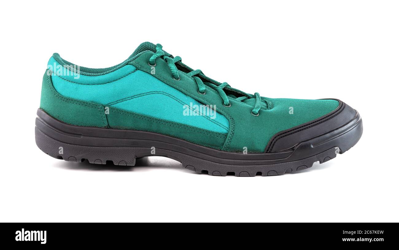 bon marché aqua menthe turquoise vert randonnée ou chasse chaussure isolé sur fond blanc - vue latérale Banque D'Images