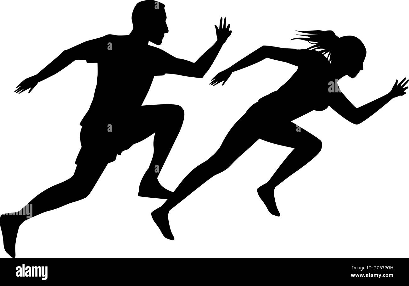 silhouettes d'athlétisme couple dessin vectoriel de course à pied Illustration de Vecteur