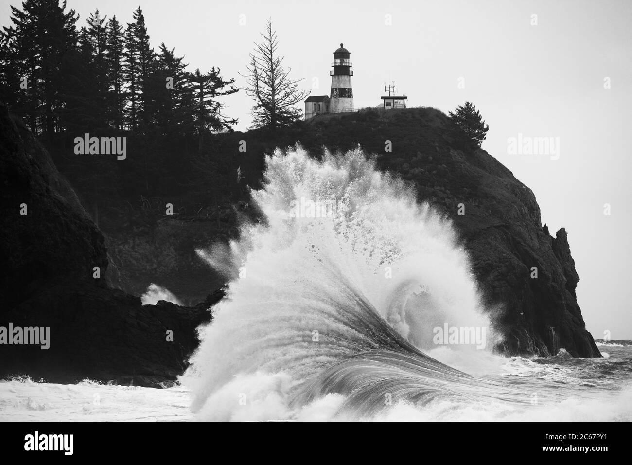 La vague s'écrasant sur la côte, Cape déception, Oregon, États-Unis Banque D'Images