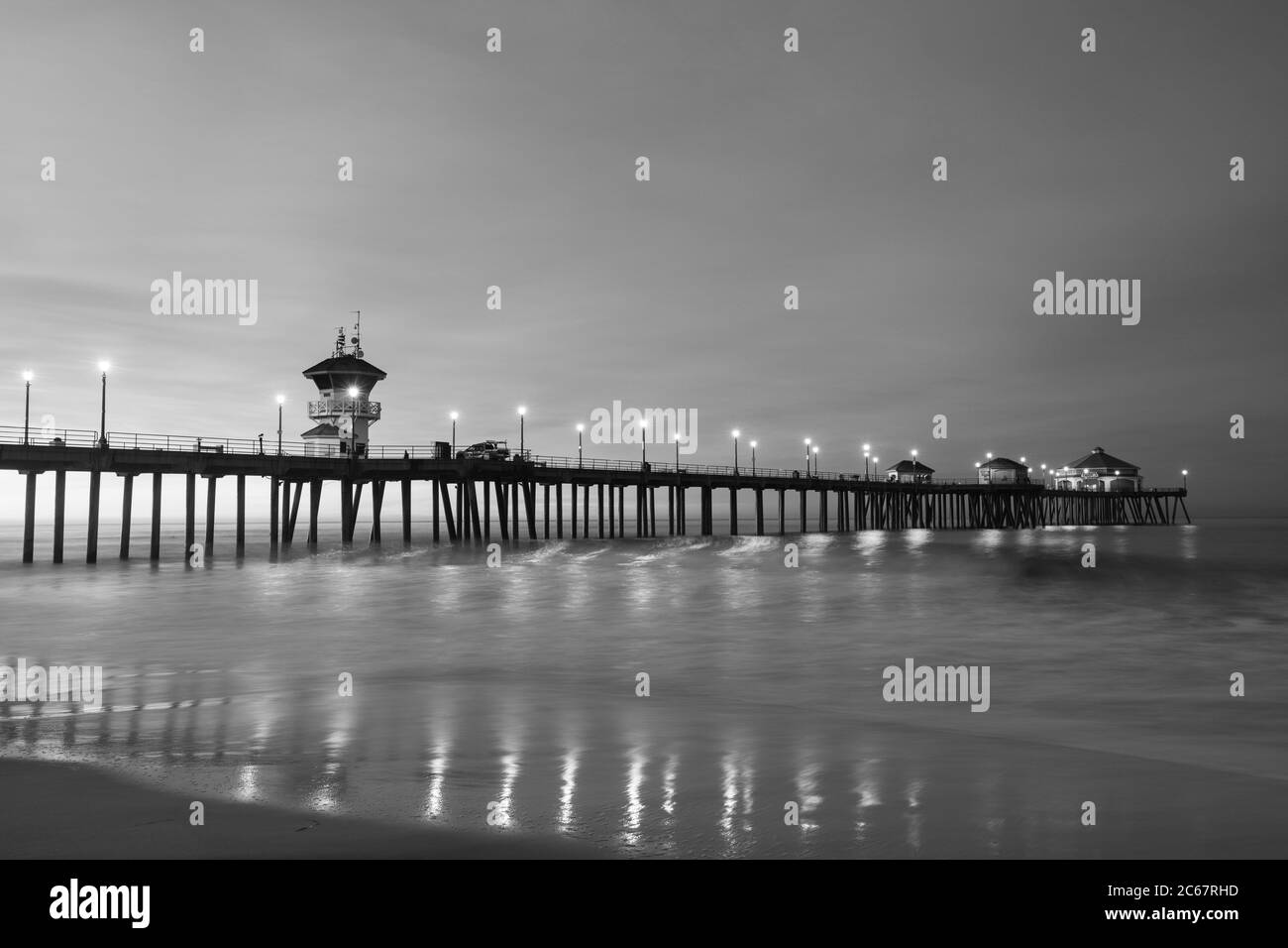 Vue panoramique sur Huntington Beach Pier, Californie, États-Unis Banque D'Images