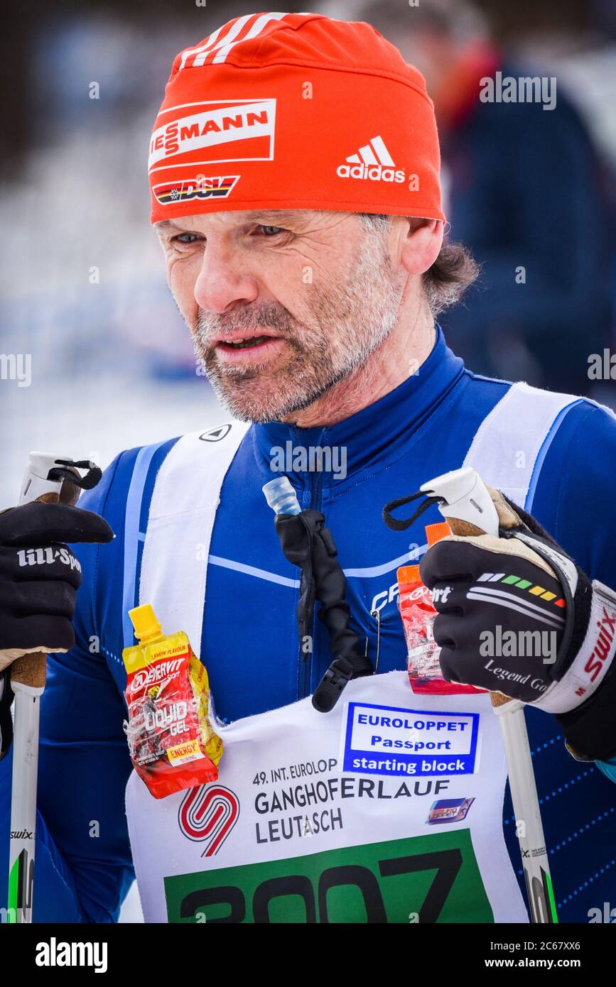 Coureurs à la course de ski de fond Euroloppet de Ganghoferlauf, Leutasch, Autriche. Banque D'Images
