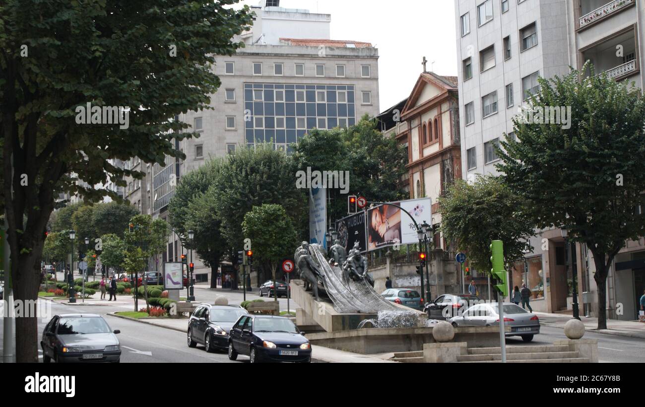 L'architecture étonnante de Vigo. Espagne, Galice. Vieux bâtiments, port et rues. Banque D'Images