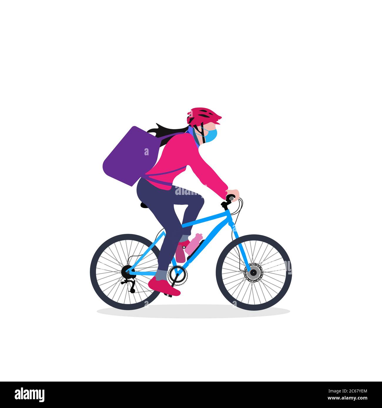 Une fille de livraison en vélo avec sac à dos de conduite à travers une illustration vectorielle de zone urbaine Illustration de Vecteur