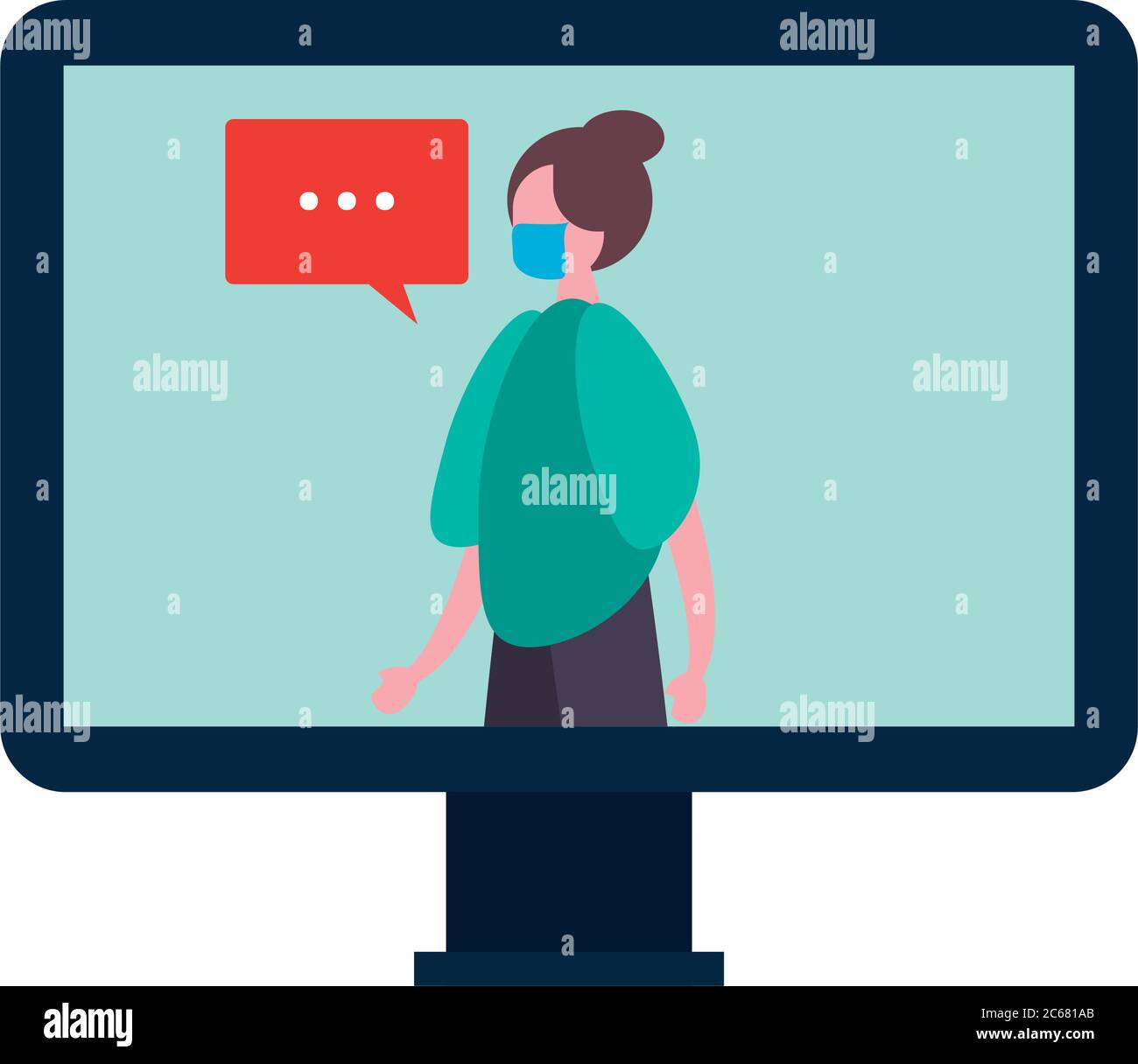 femme portant un masque médical sur un bureau avec une bulle de la parole caractère vecteur illustration design Illustration de Vecteur