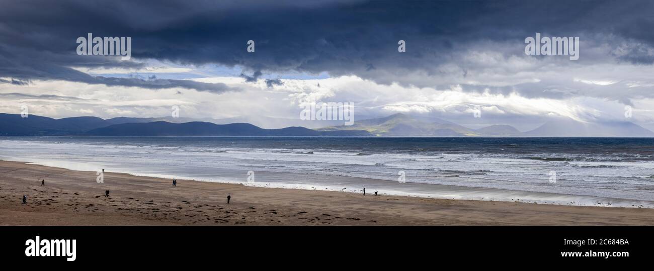 Plage et nuages de tempête, péninsule de Dingle, Inch, comté de Kerry, Irlande Banque D'Images