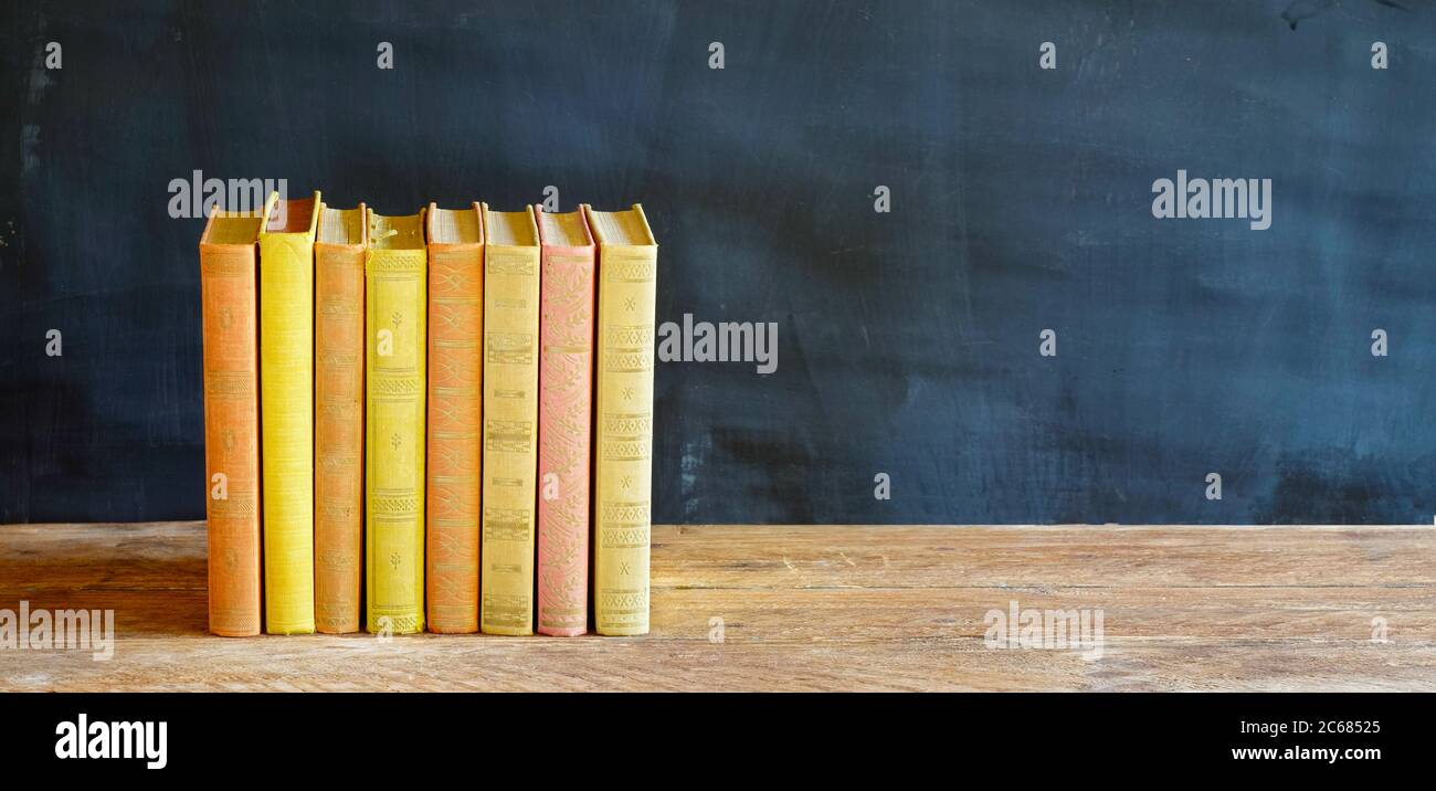 Rangée de livres. Lecture, éducation à la maison, e- learning.slogan temps de lecture. Virus Corona, verrouillage covid-19. Banque D'Images