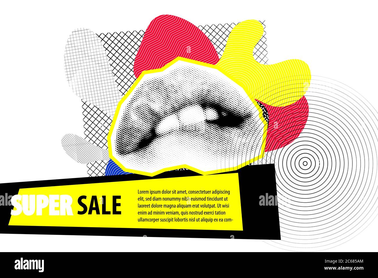Bannière à vendre moderne hipster pop art bouche ouverte Illustration de Vecteur