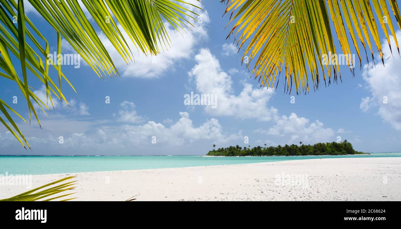 Vue sur la plage sur Aitutaki Lagoon, Aitutaki, îles Cook Banque D'Images
