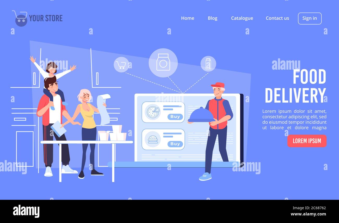 Page d'accueil du service de restauration de livraison de nourriture Illustration de Vecteur