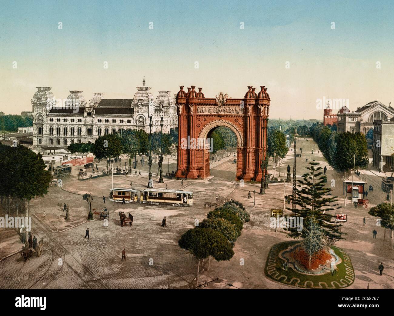 Arco de Triunfo y Palacio de Justicia - Arc de Triomphe et Palais de Justice, Barcelone, Espagne, vers 1900 Banque D'Images