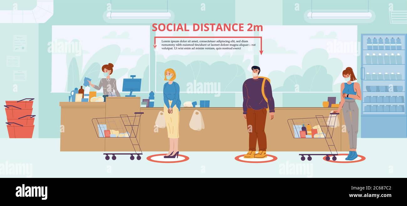 Affiche de sensibilisation aux supermarchés pour les distancer Illustration de Vecteur