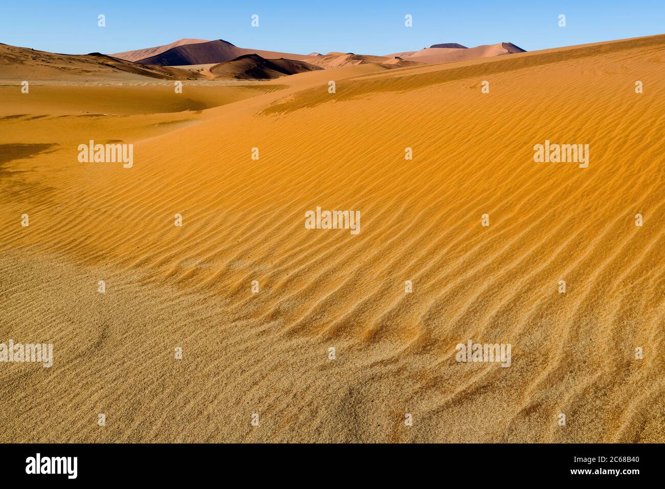 Vue sur les dunes dans le désert, Sossusvlei, parc national Namib-Naukluft, Namibie, Afrique Banque D'Images