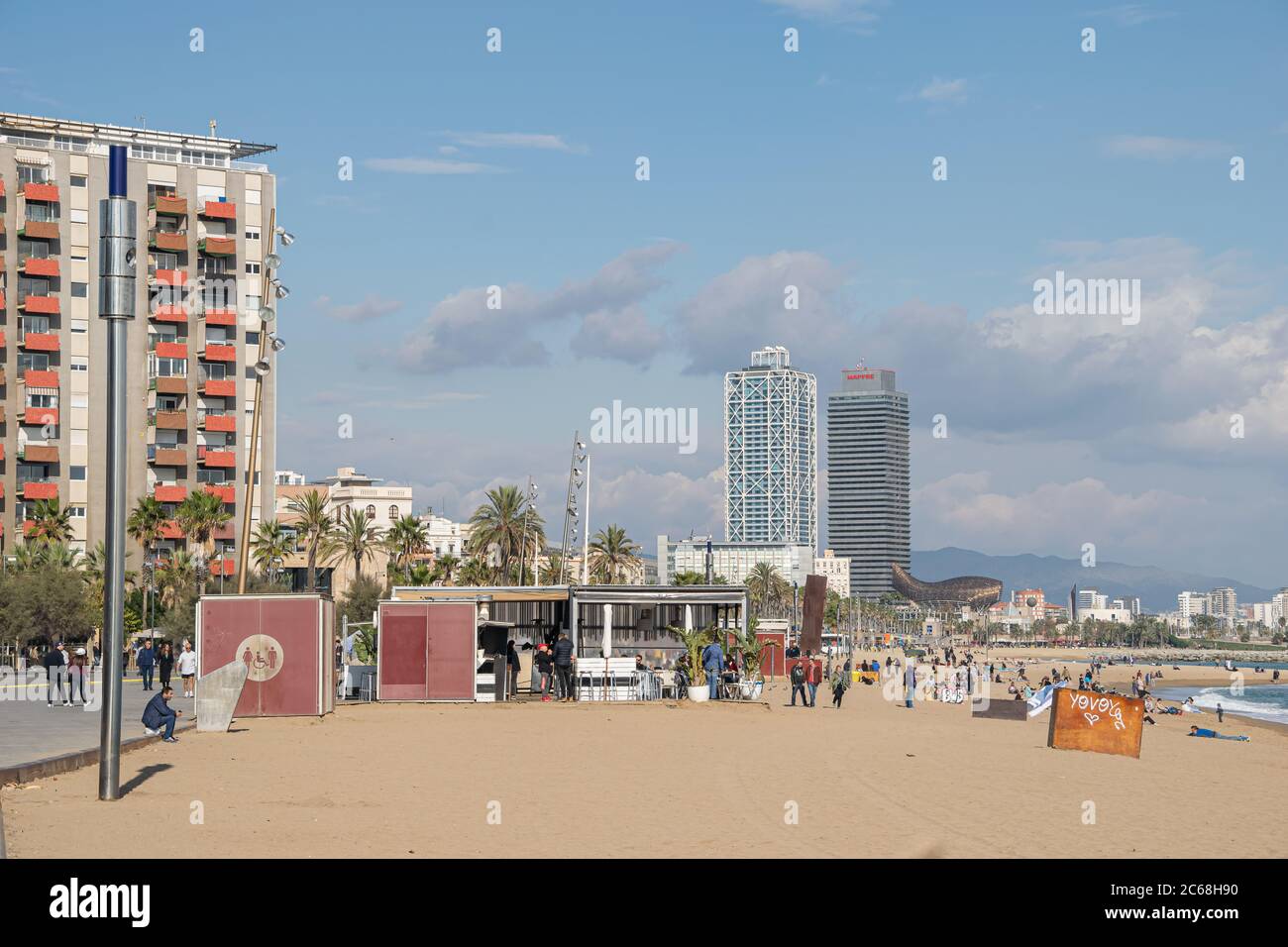 Plage de Barceloneta en été, Barcelone, Espagne, 2018 Banque D'Images