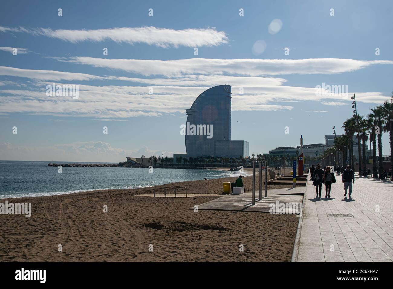 Plage de Barceloneta en été, Barcelone, Espagne, 2018 Banque D'Images