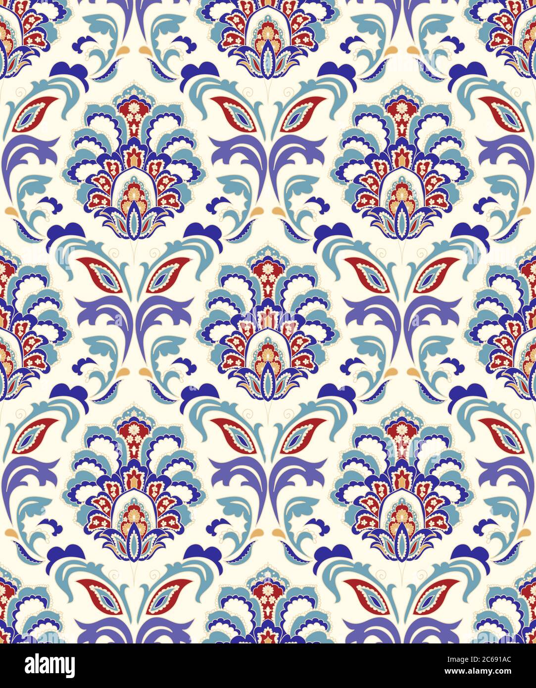 Motif damassé sans coutures vintage. Fond floral dessiné à la main. Papier peint de style victorien. Islam, arabe, Indien, motif ottoman. Illustration vectorielle Illustration de Vecteur