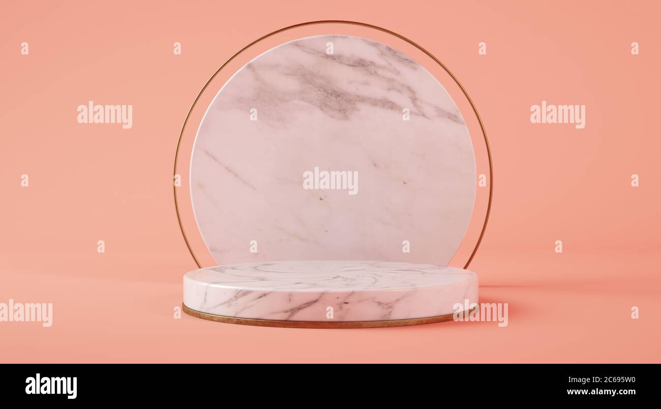 Podium de cylindre en marbre blanc sur fond rose rendu 3d Banque D'Images