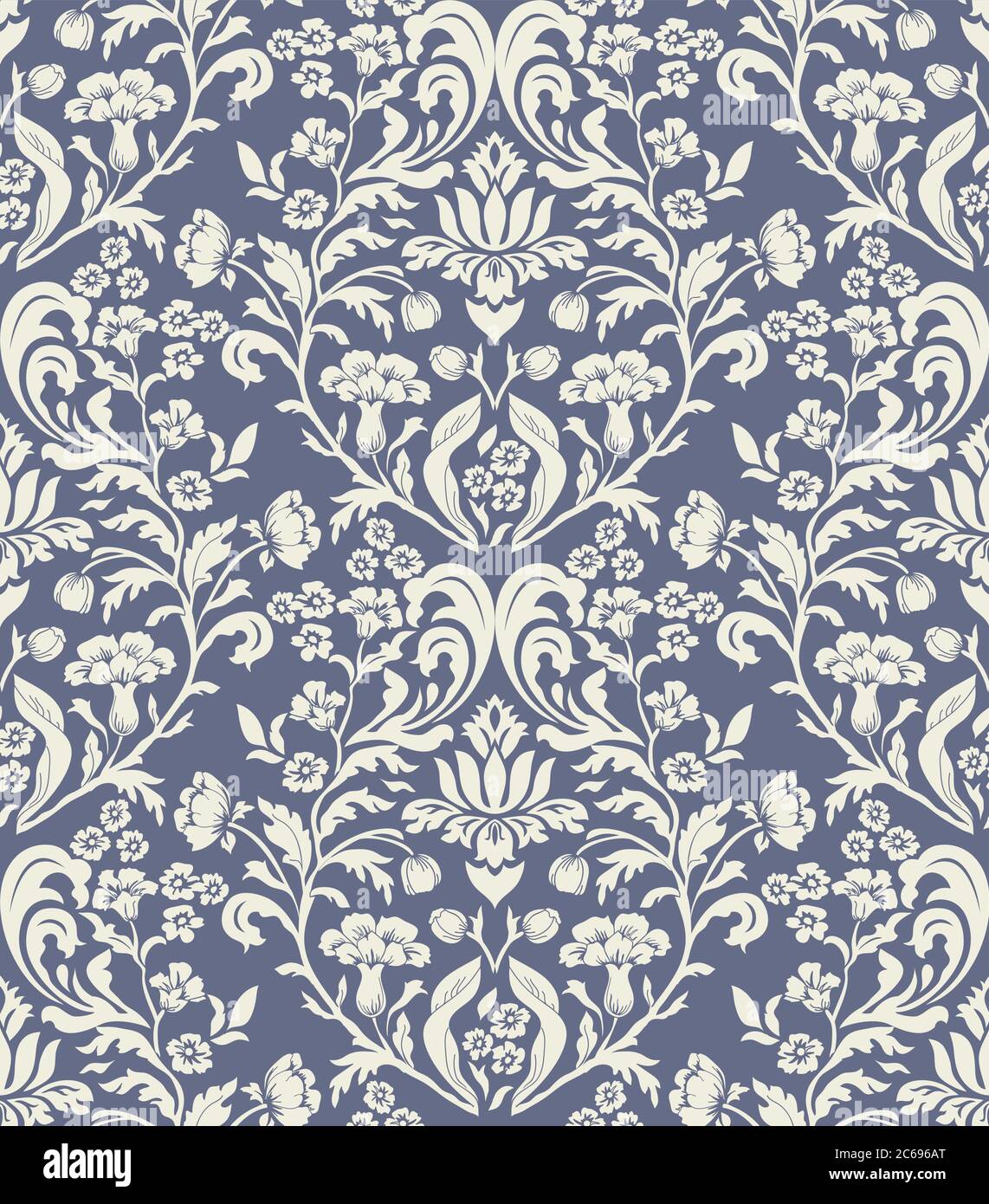 Motif damassé sans coutures vintage. Fond floral dessiné à la main. Papier peint de style victorien. Islam, arabe, Indien, motif ottoman. Illustration vectorielle Illustration de Vecteur