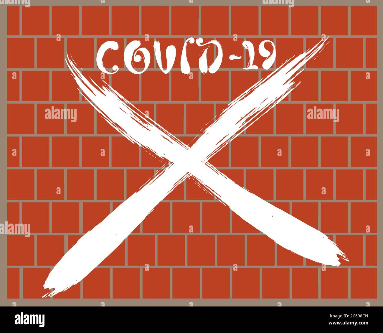 Vaporisez l'inscription COVID-19 sur le mur en brique rouge. Nouveau nom officiel du coronavirus. Un message d'avertissement contre la propagation de la maladie. Illustration de Vecteur