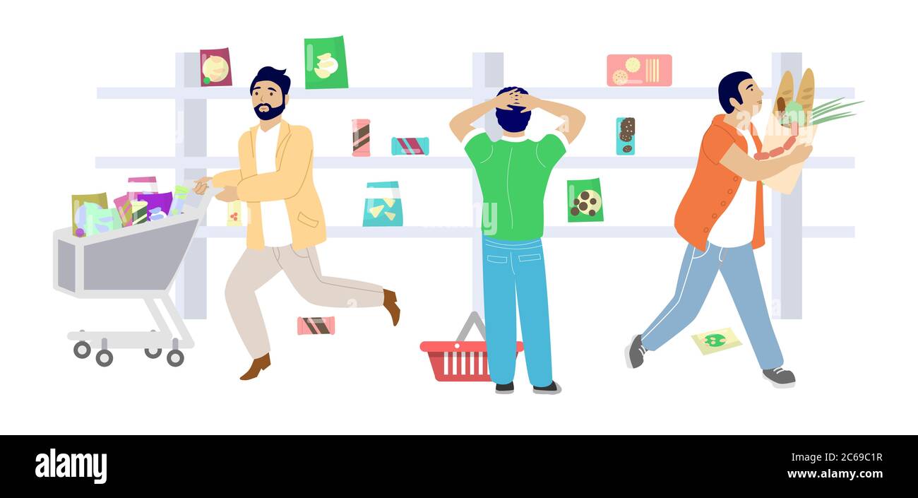 Corona virus panique achat, vecteur plat illustration Illustration de Vecteur