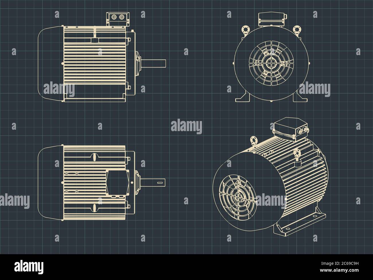 Illustration vectorielle des dessins d'un moteur électrique standard pour machines-outils Illustration de Vecteur