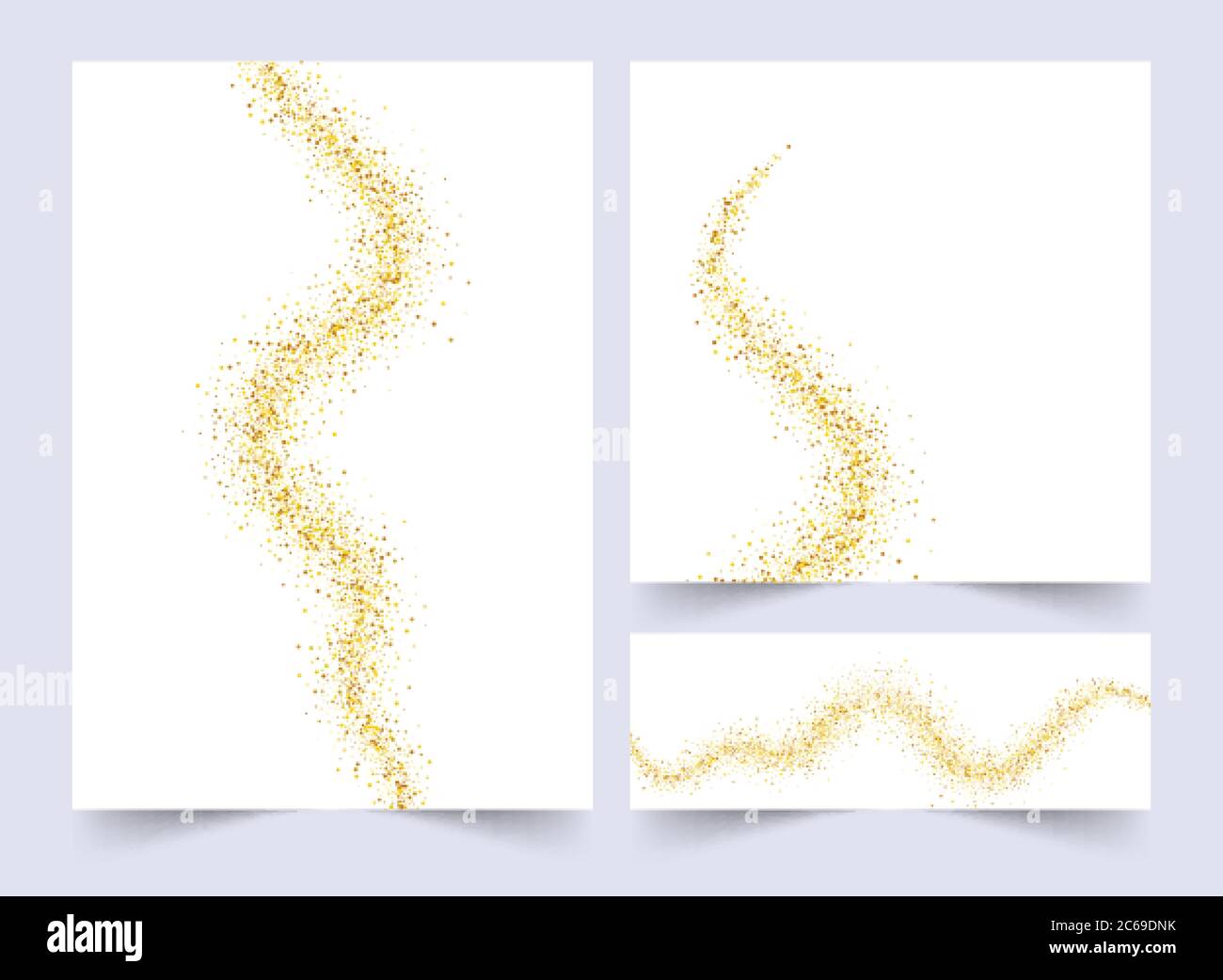Ensemble de bannières blanches et dorées, cartes de vœux ou prospectus. Illustration vectorielle. Modèle d'invitation pour les affiches du nouvel an et de Noël. Illustration de Vecteur