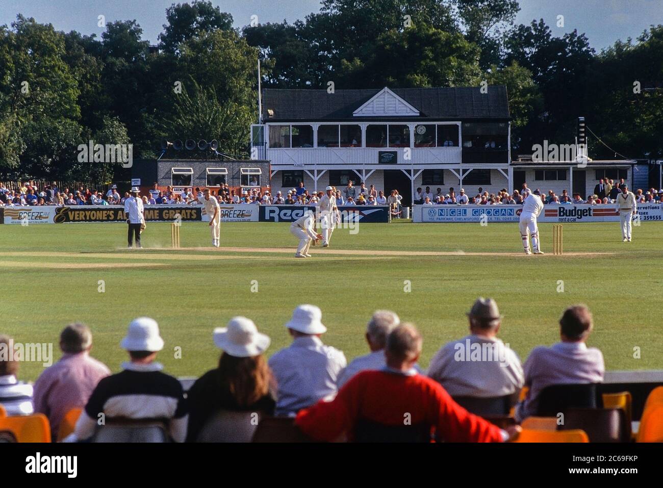 Match de cricket Essex/Leicestershire. Parc Southchurch. Southend-on-Sea. Essex. Angleterre, Royaume-Uni. Juillet 1993. Banque D'Images