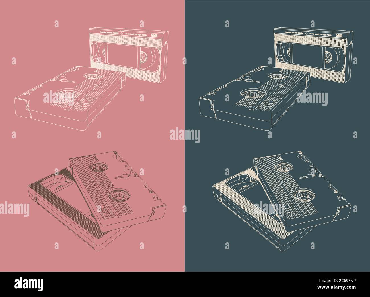 Illustration vectorielle de cassettes VHS rétro sous différents angles