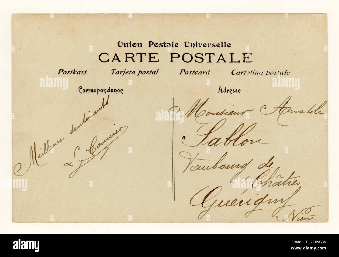 Au dos de la carte postale de voeux française du début des années 1900, carte postale, France, vers 1911 Banque D'Images