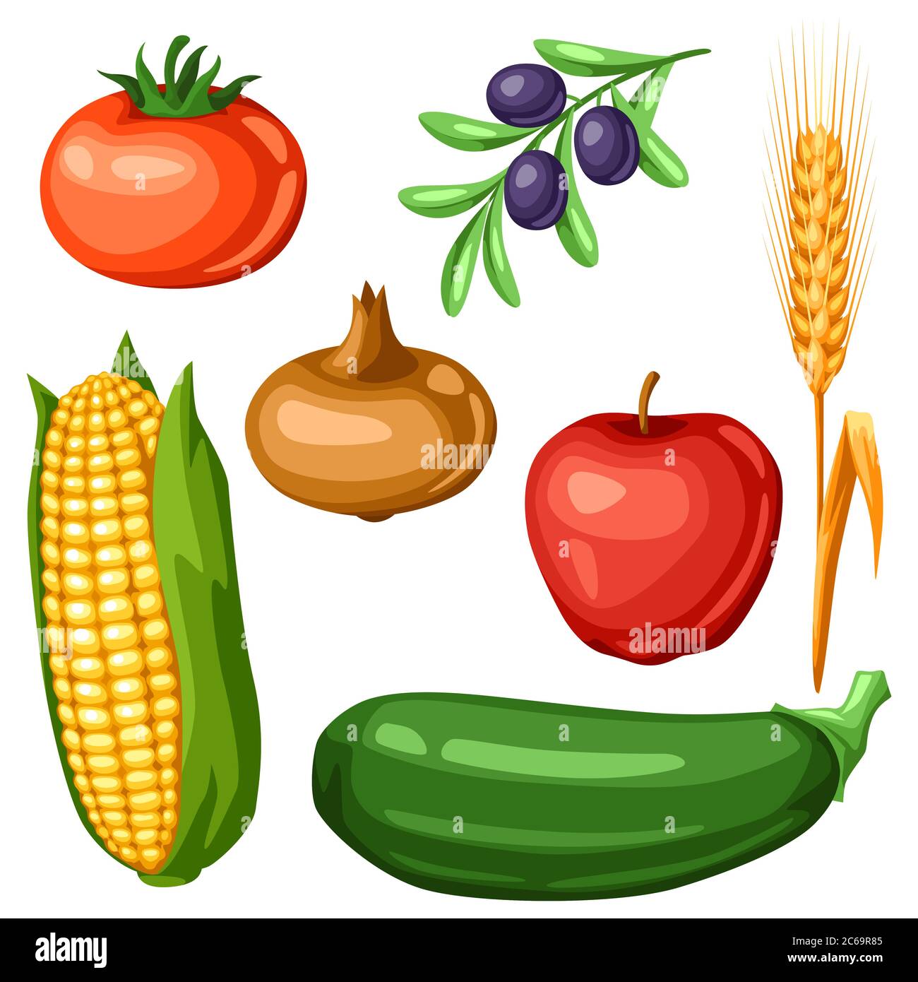 Ensemble de la récolte de fruits et légumes. Illustration de Vecteur