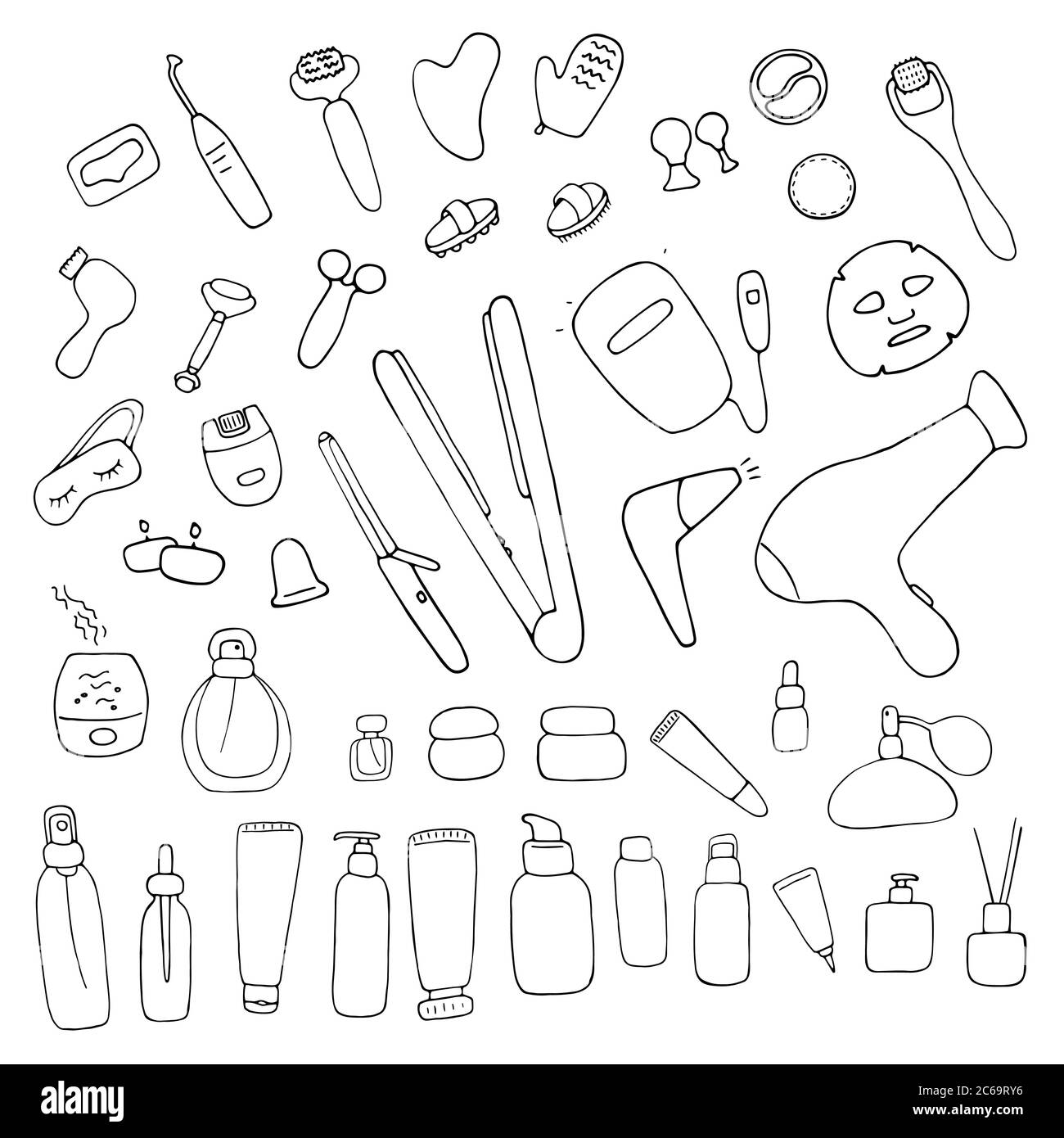 Ensemble beauté. Signes de soins de la peau et de beauté, outils de beauté, salon de spa et icônes d'autosoins. Illustration de l'effet de caniche Illustration de Vecteur