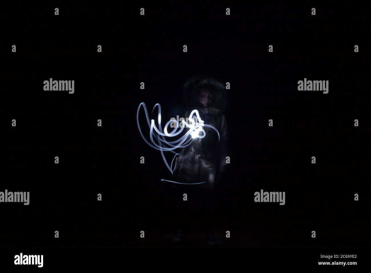 Nuit sombre lampe de poche, technique de photo Banque D'Images
